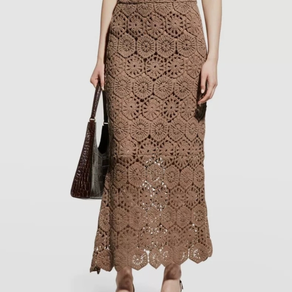 We Are Kindred Dresses & Skirts - Chic Crochet Maxi Skirt in Brown